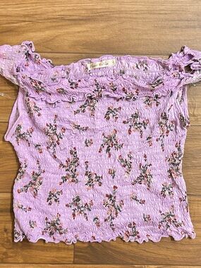 Lilac Floral Smocked Off-Shoulder Top size L NEW with tags
